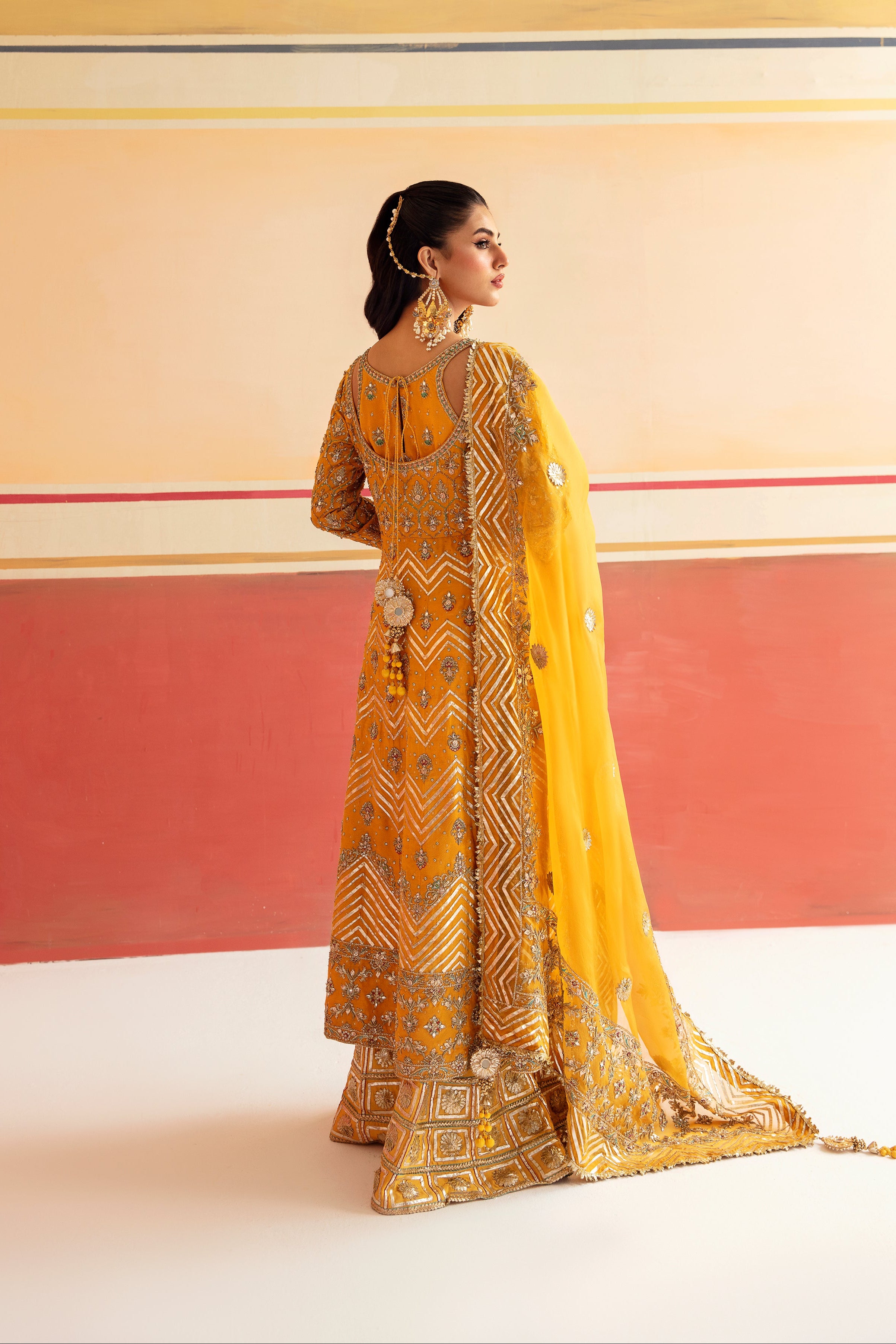 Saffron Yellow Zari Cotton Silk Tunic Set