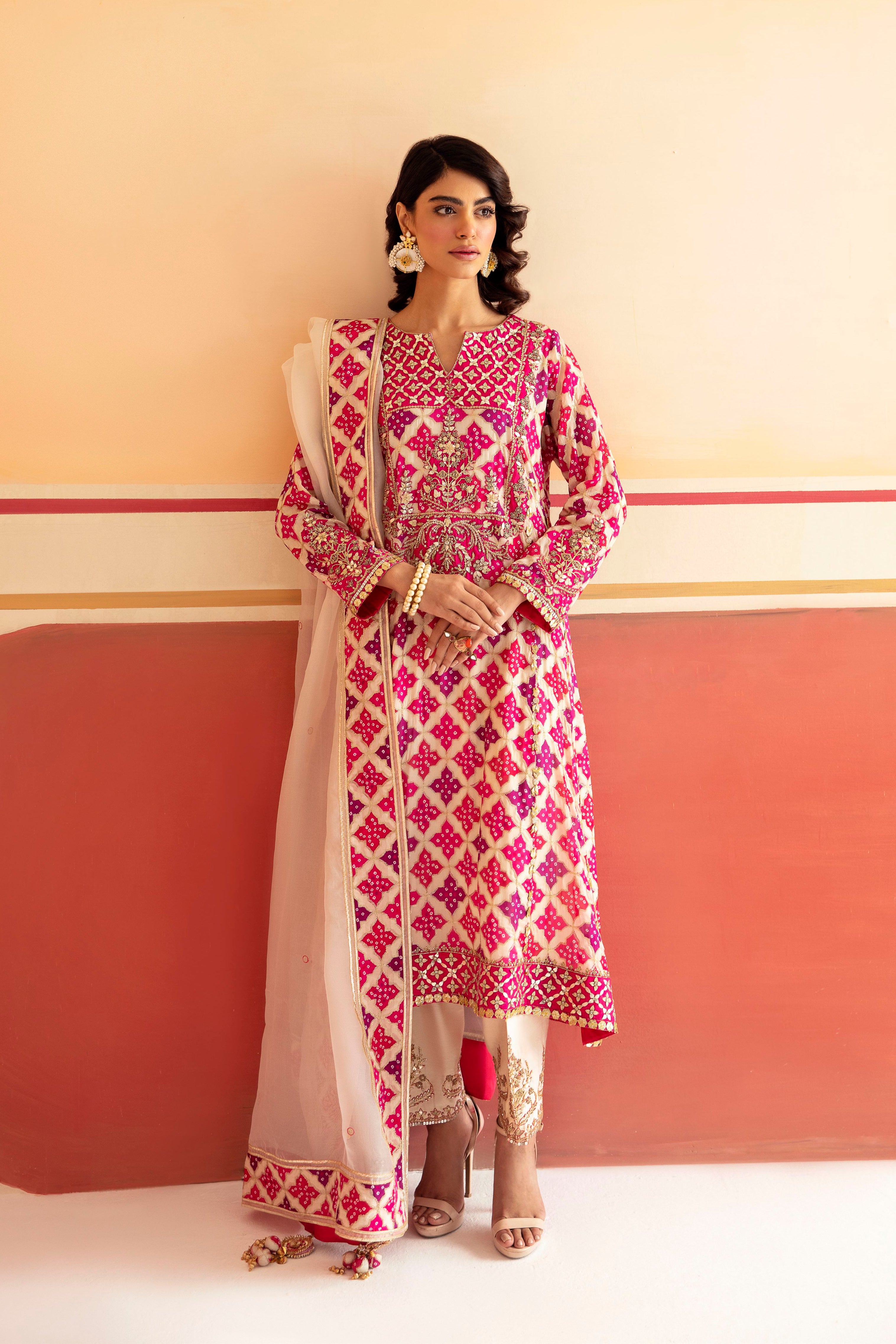Elegant Ivory and Pink Silk Tunic Set