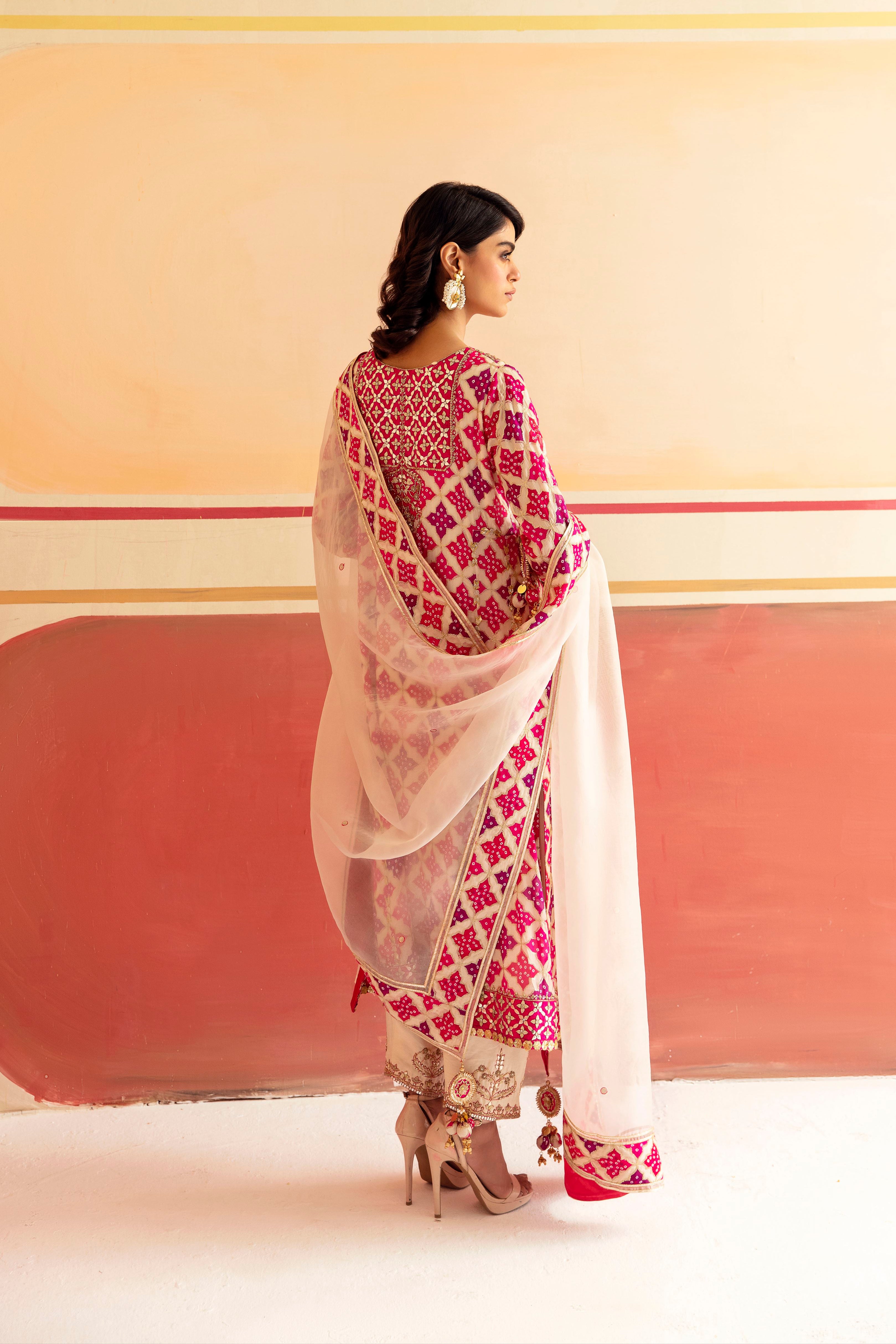 Elegant Ivory and Pink Silk Tunic Set