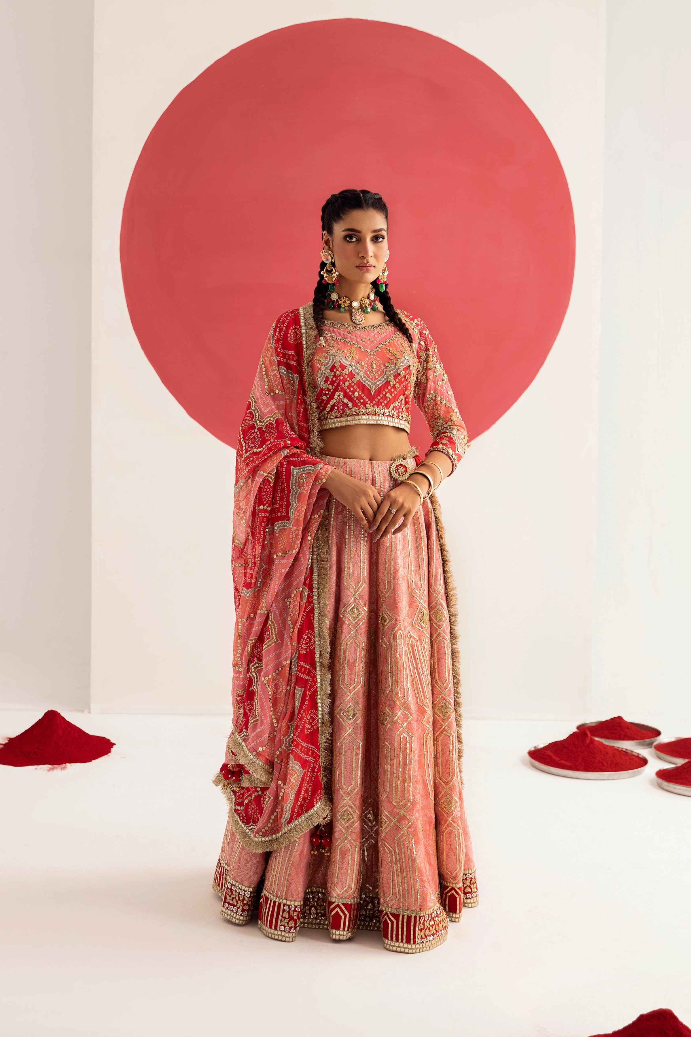 Tango Red and Carmine Rose Silk Ensemble