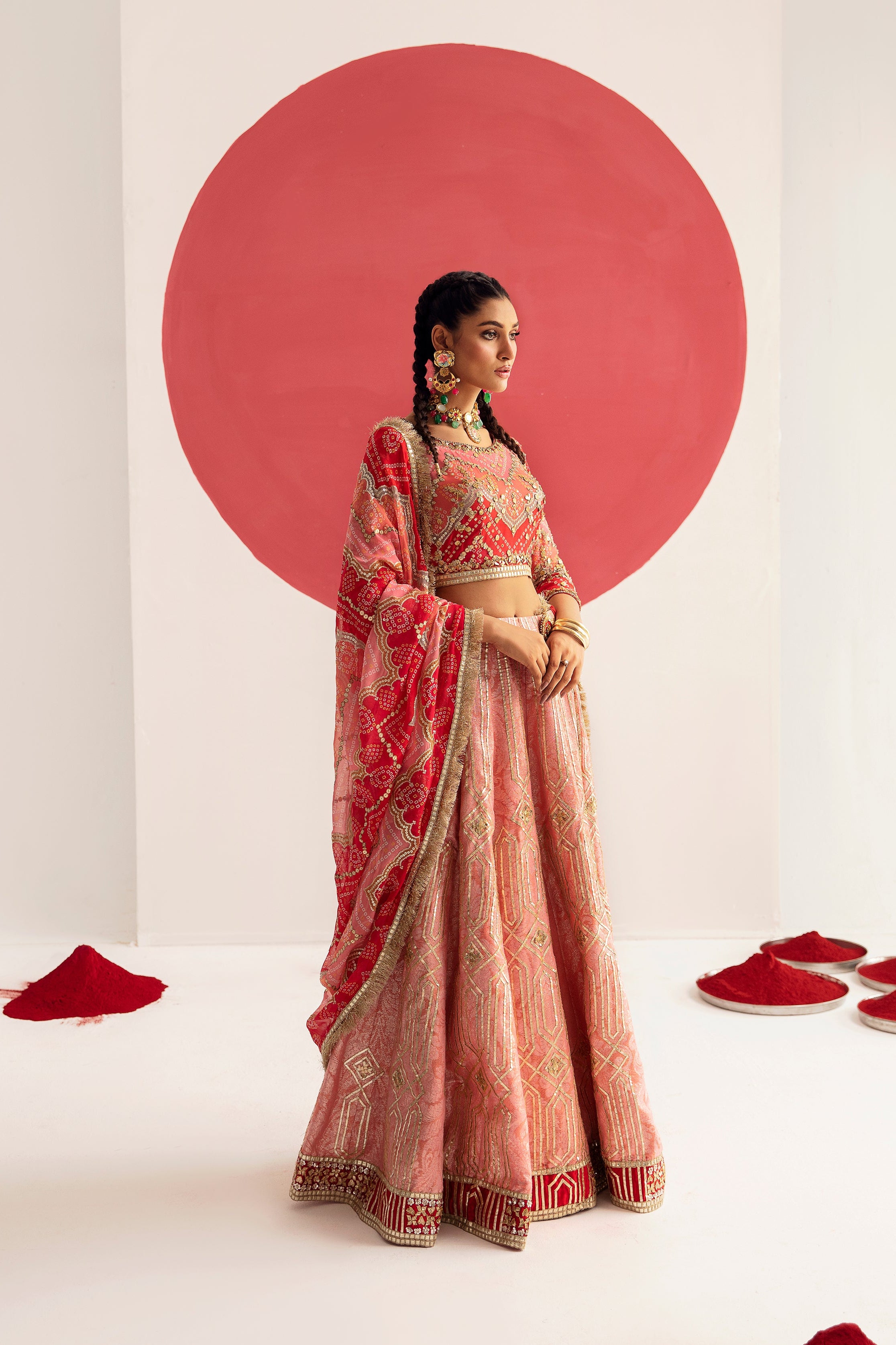 Tango Red and Carmine Rose Silk Ensemble