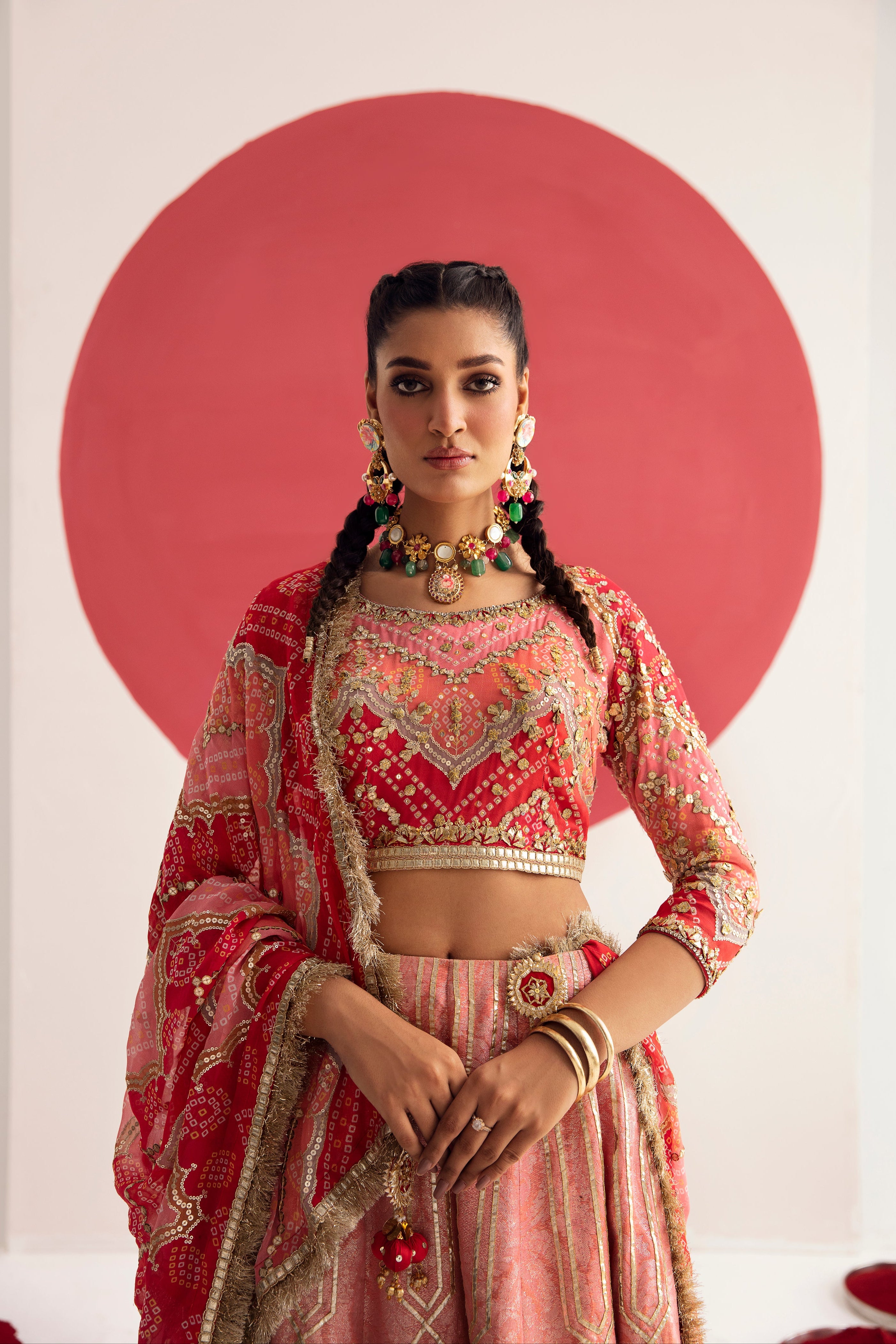 Tango Red and Carmine Rose Silk Ensemble