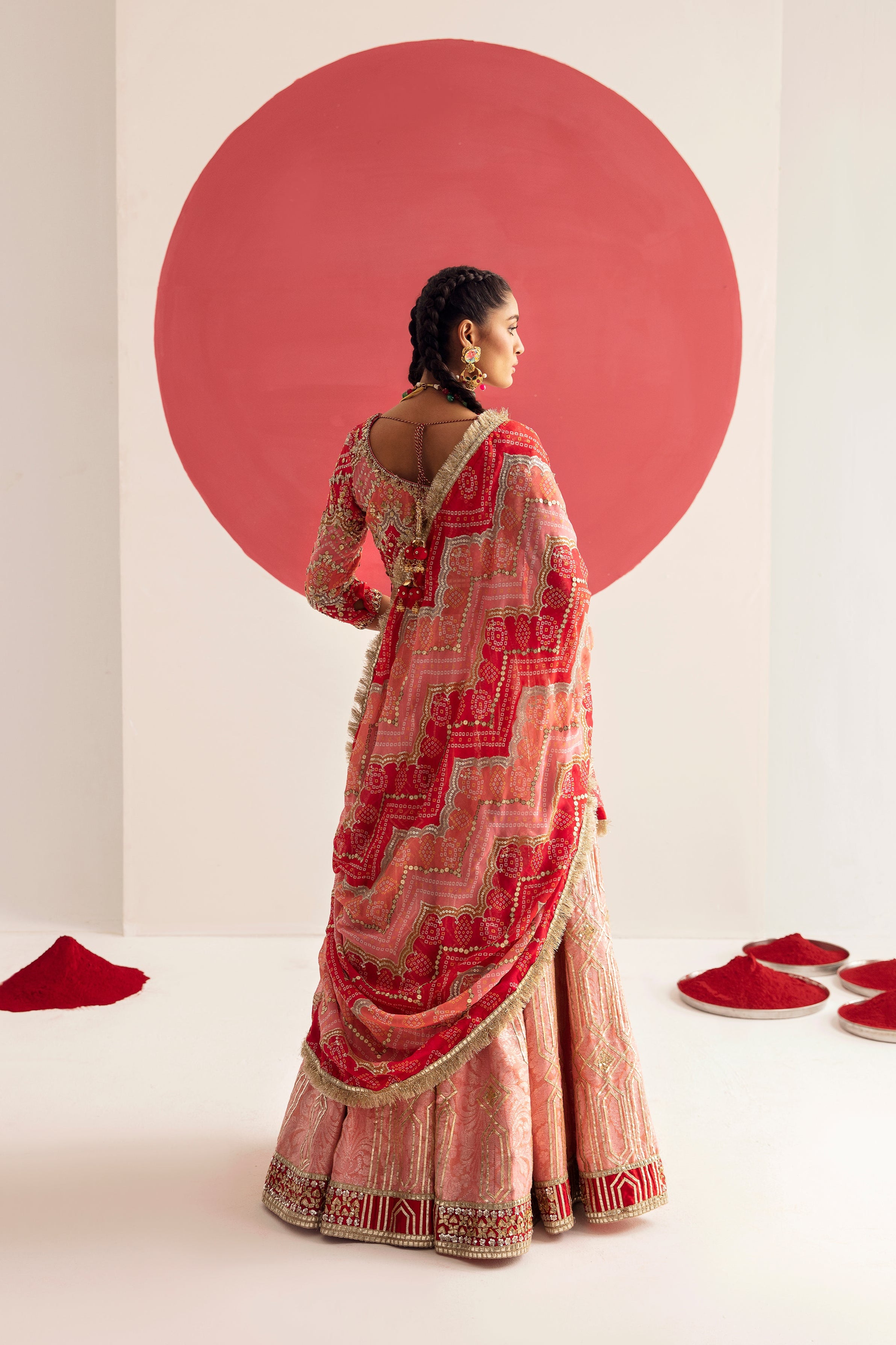 Tango Red and Carmine Rose Silk Ensemble