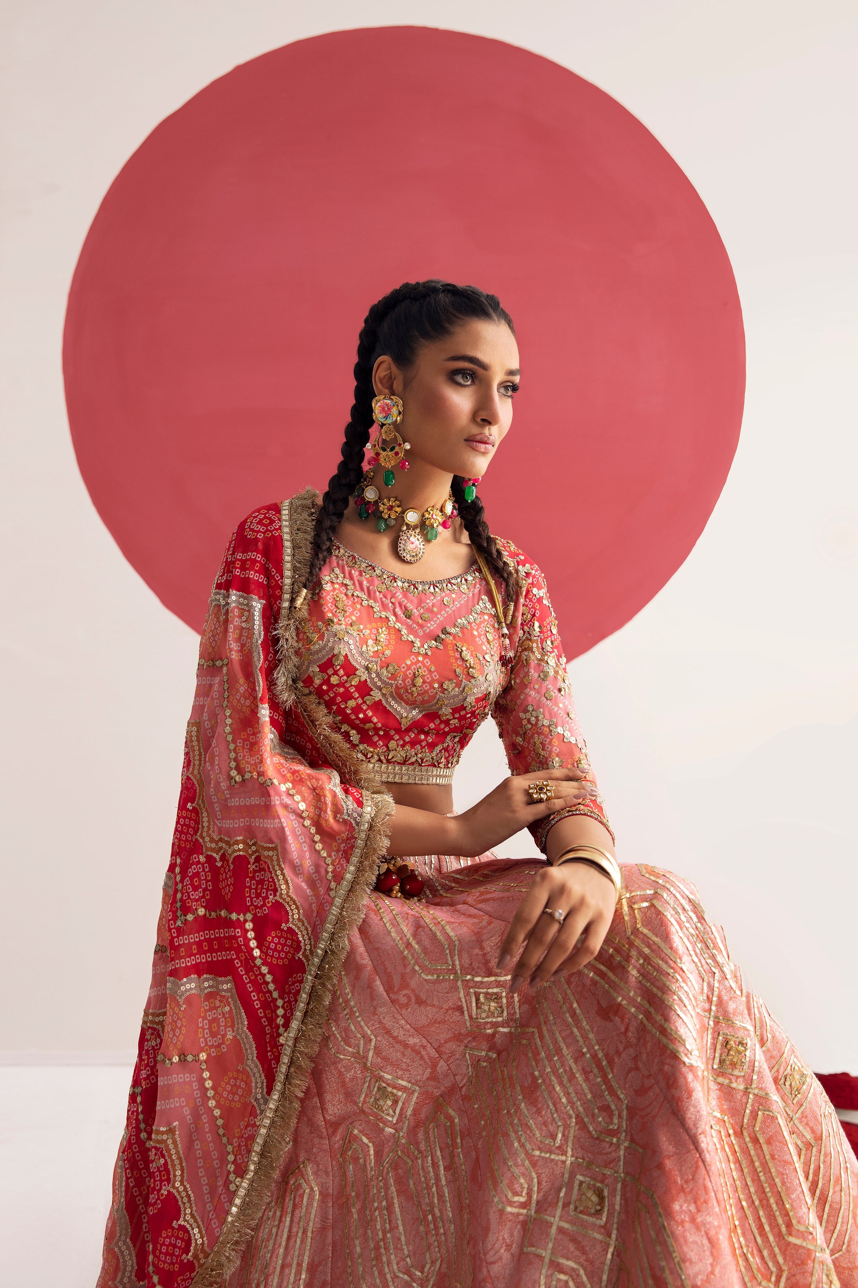 Tango Red and Carmine Rose Silk Ensemble