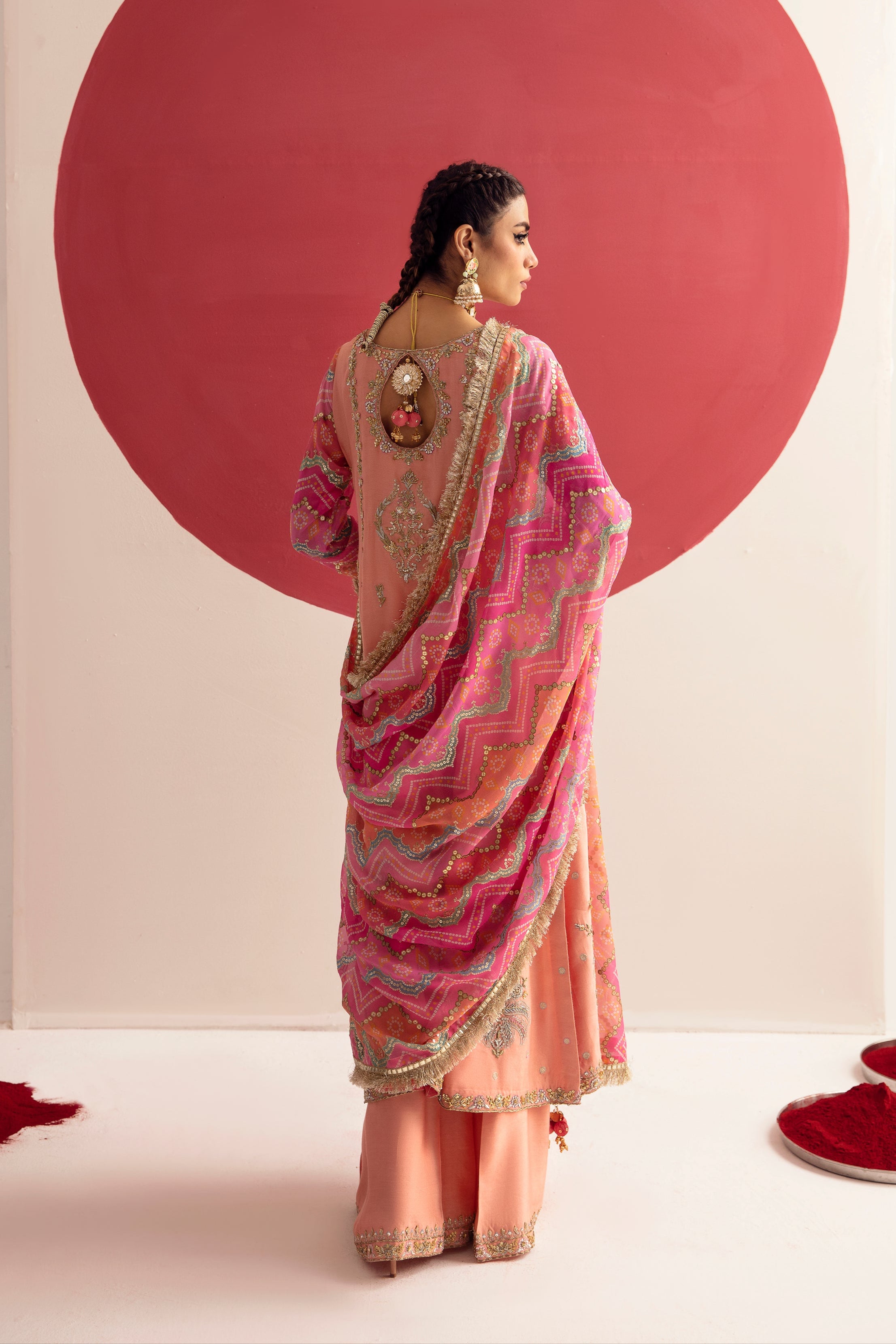 Peach and Sugar Coral Paneled Tunic Set