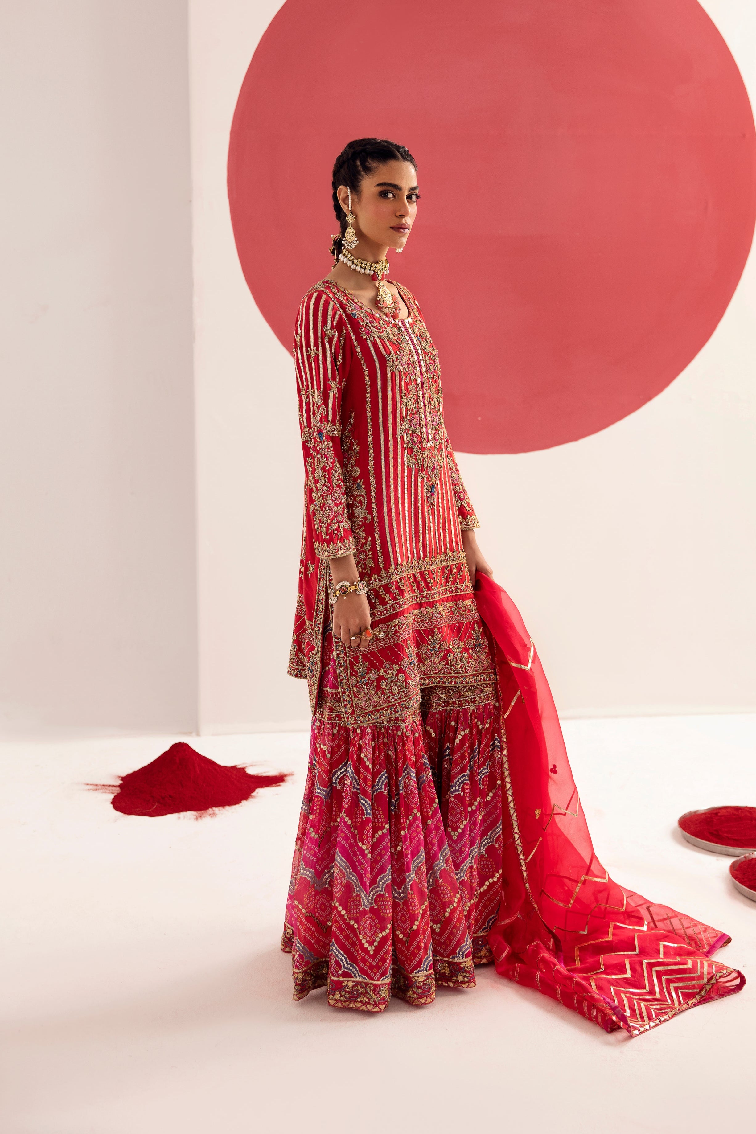 Elegant Tango Red Cotton Silk Midi Tunic