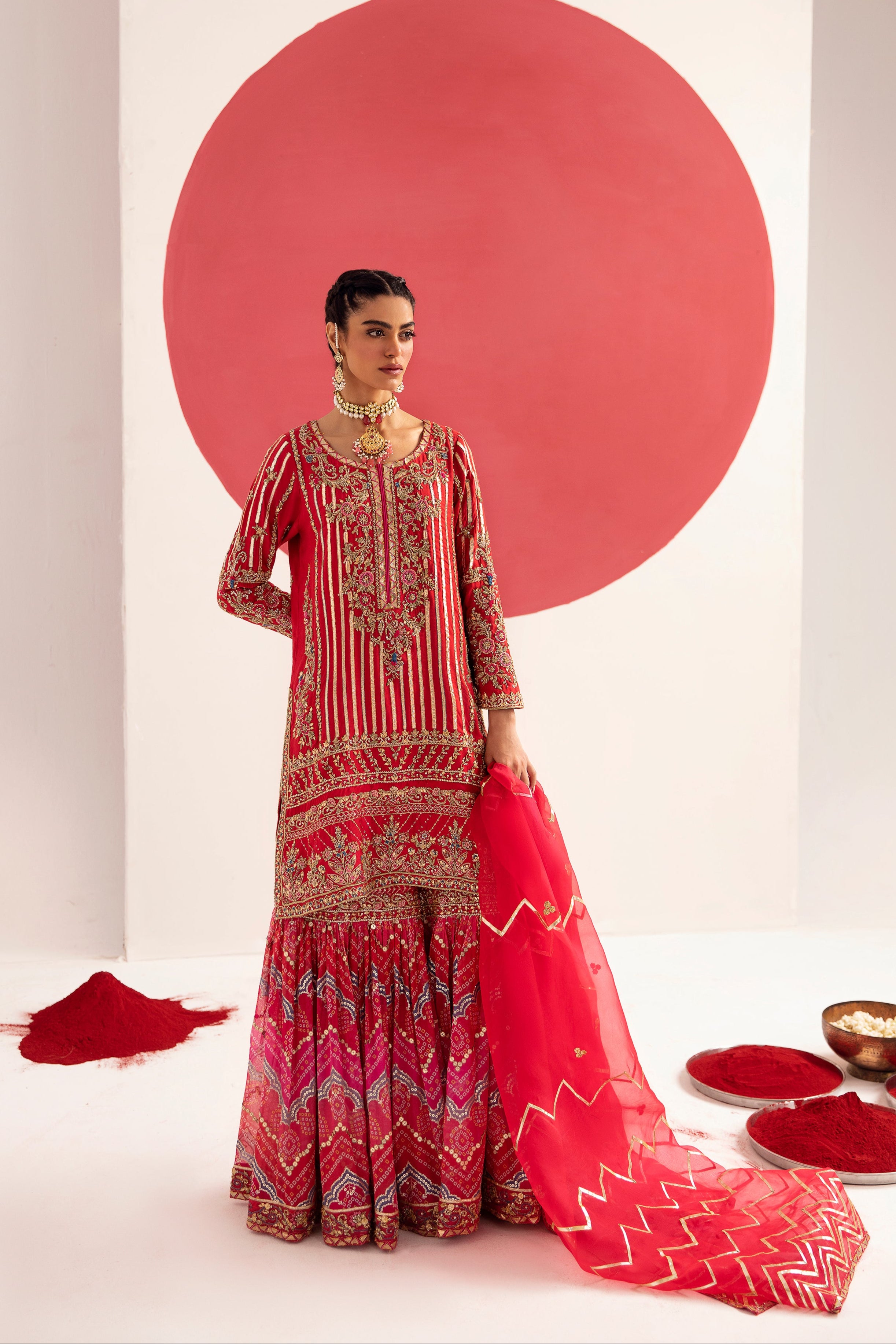 Elegant Tango Red Cotton Silk Midi Tunic