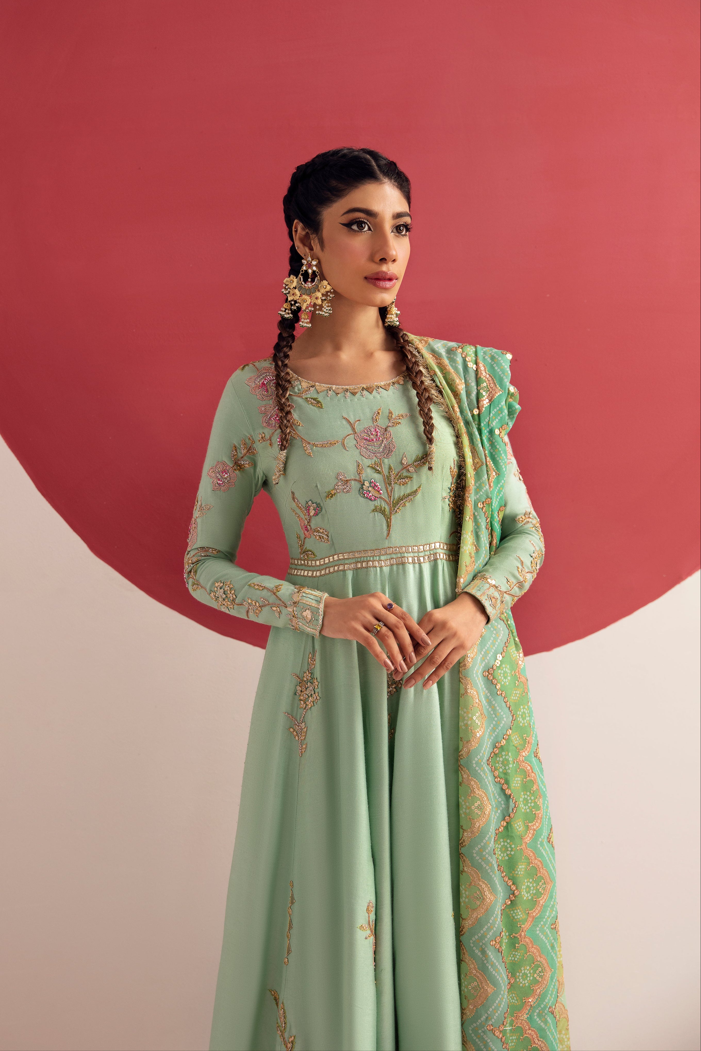 Exquisite Dusty Aqua Flared Anarkali