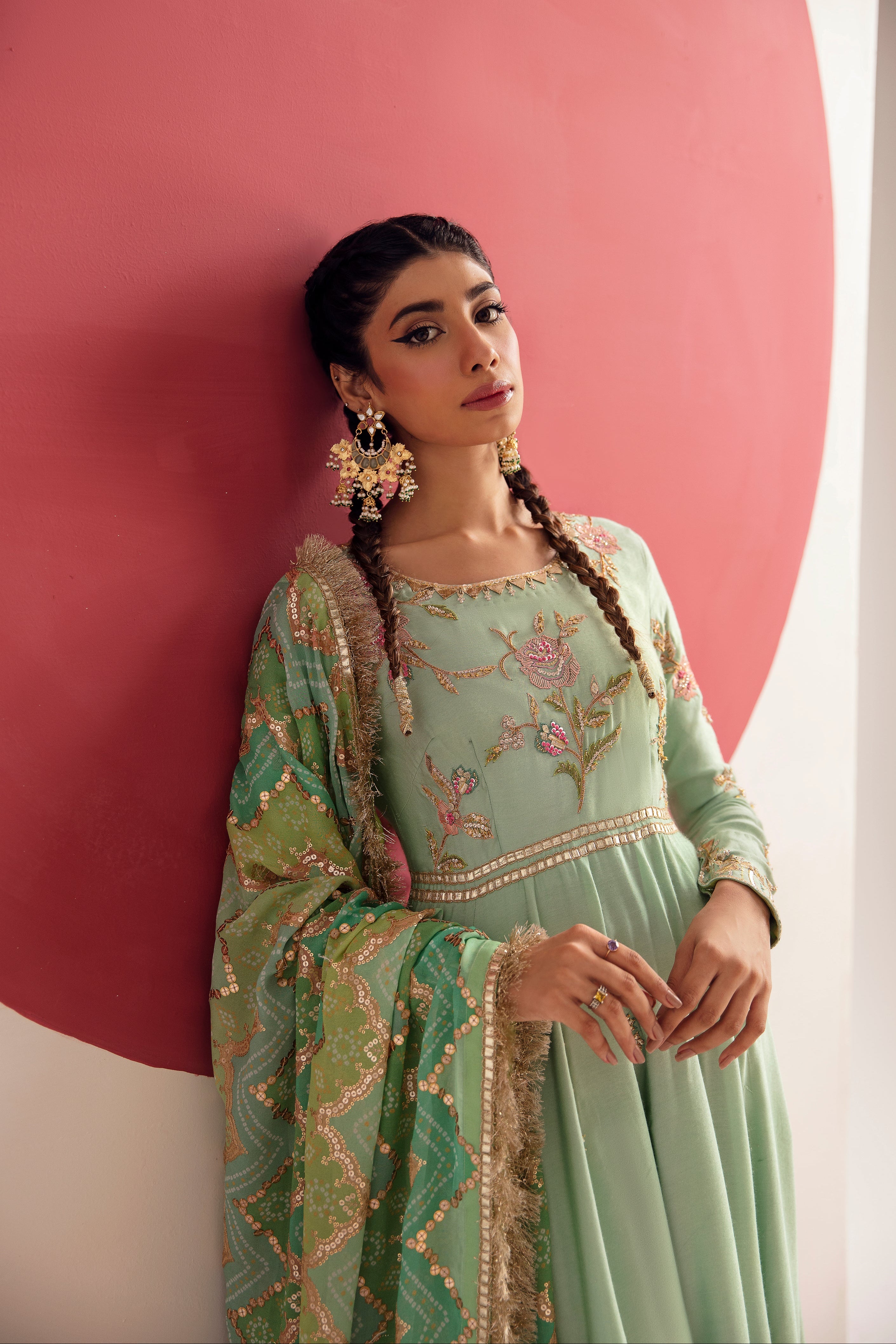 Exquisite Dusty Aqua Flared Anarkali