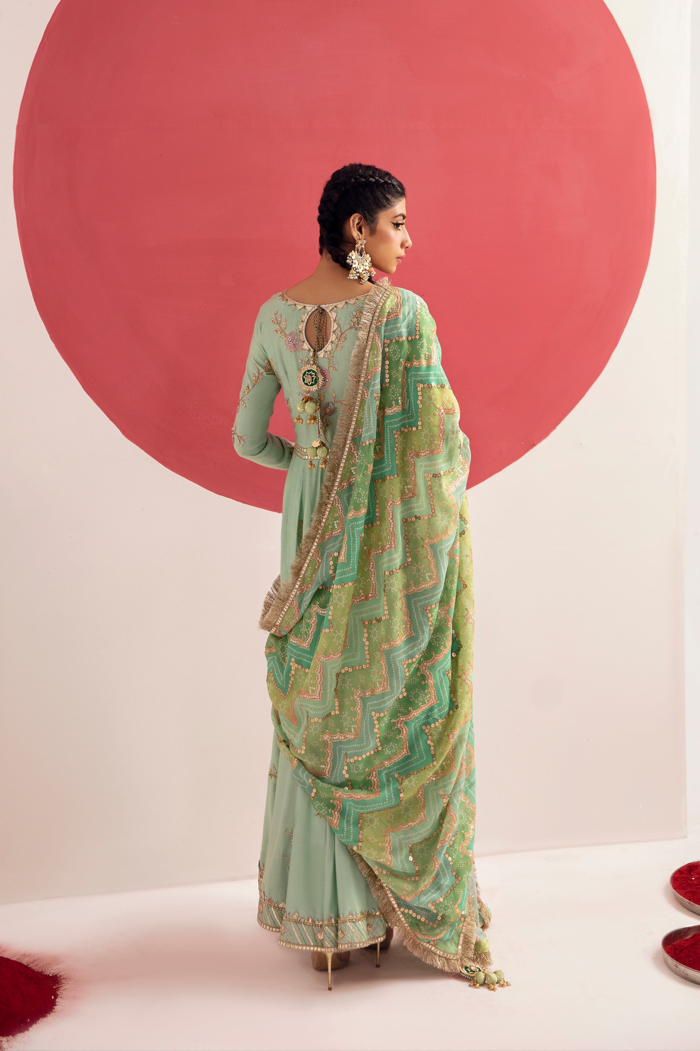 Exquisite Dusty Aqua Flared Anarkali