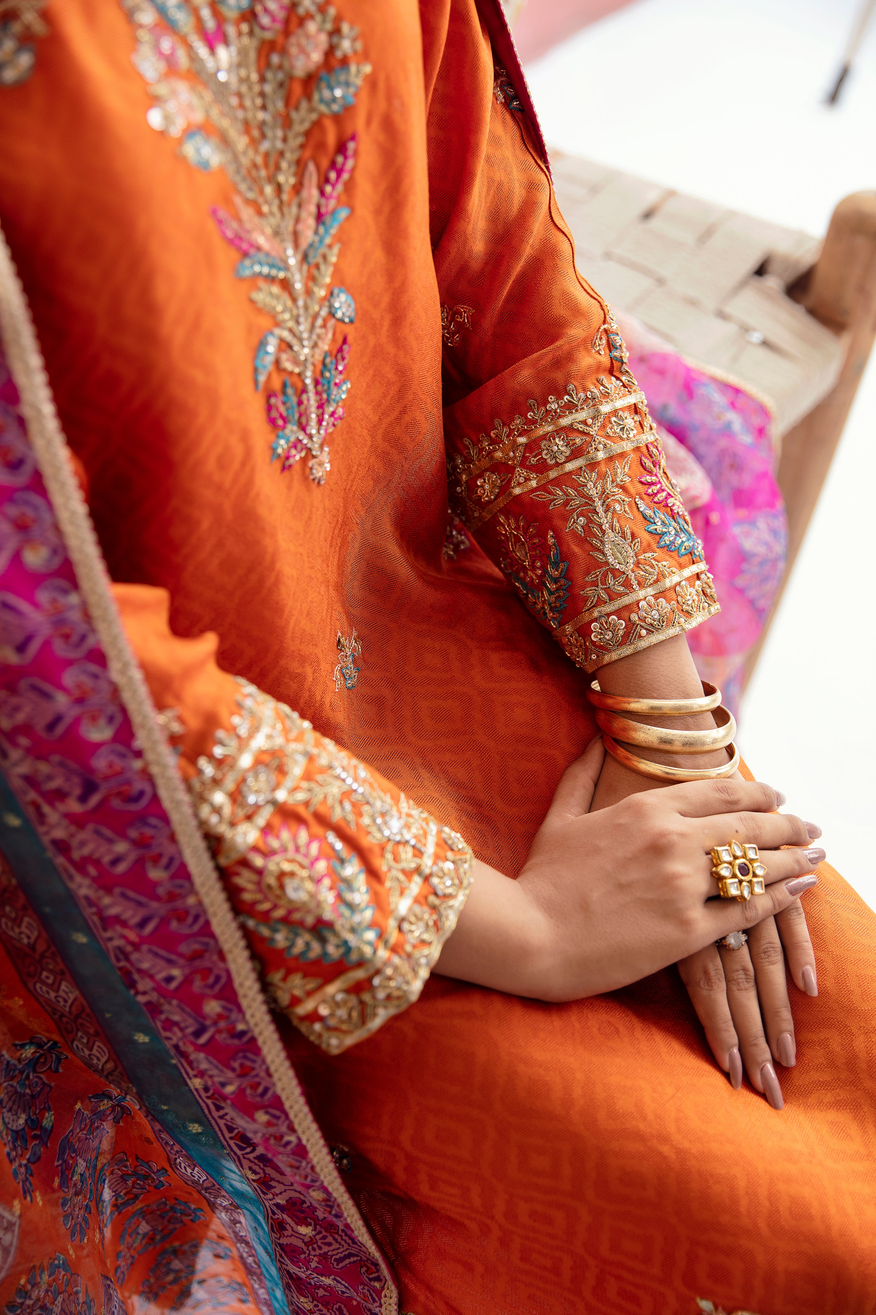 Elegant Orange Pepper Silk Tunic Set