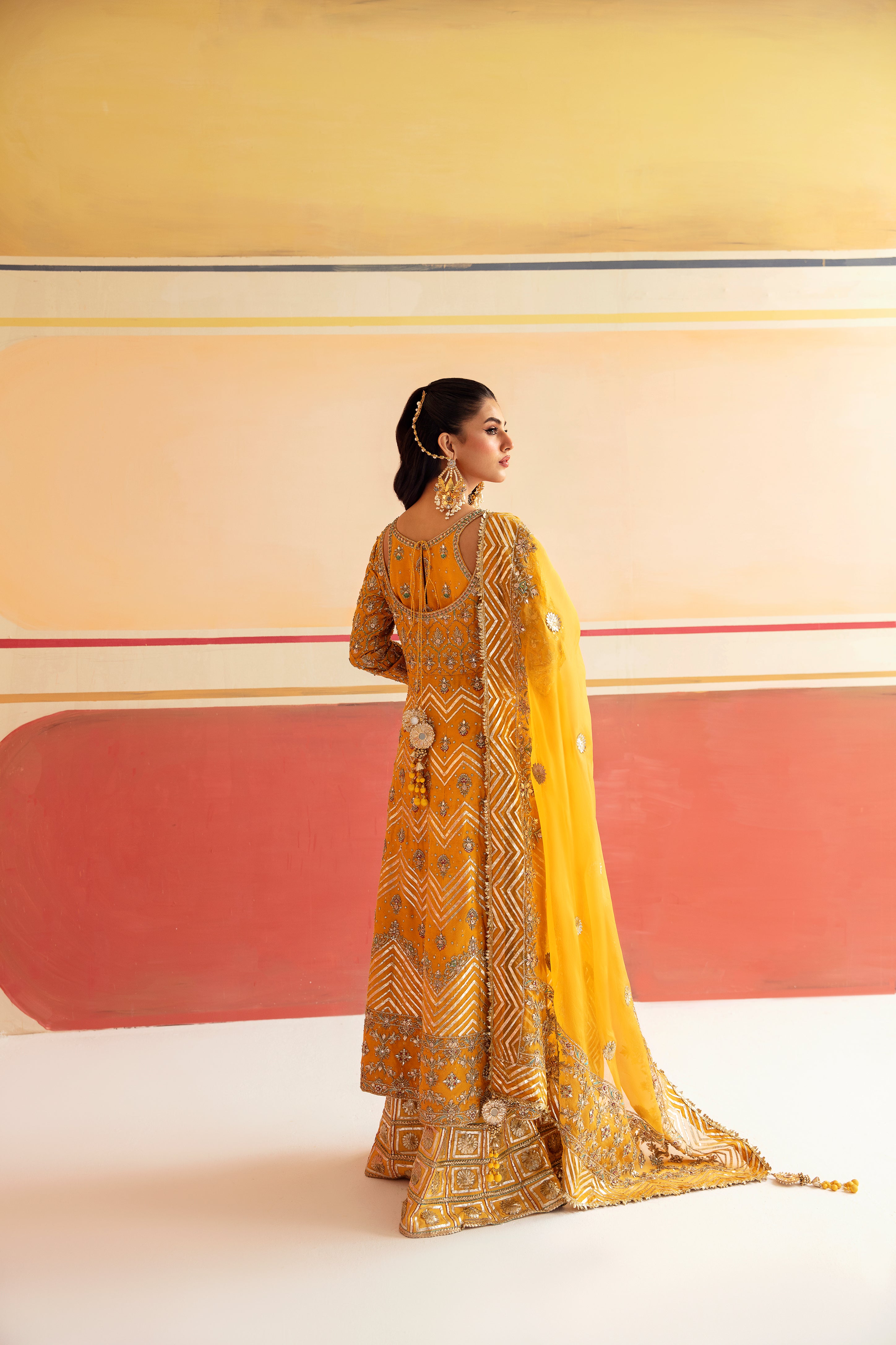 Saffron Yellow Zari Cotton Silk Tunic Set