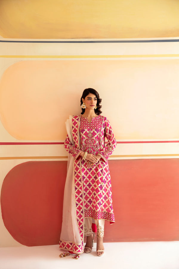 Elegant Ivory and Pink Silk Tunic Set