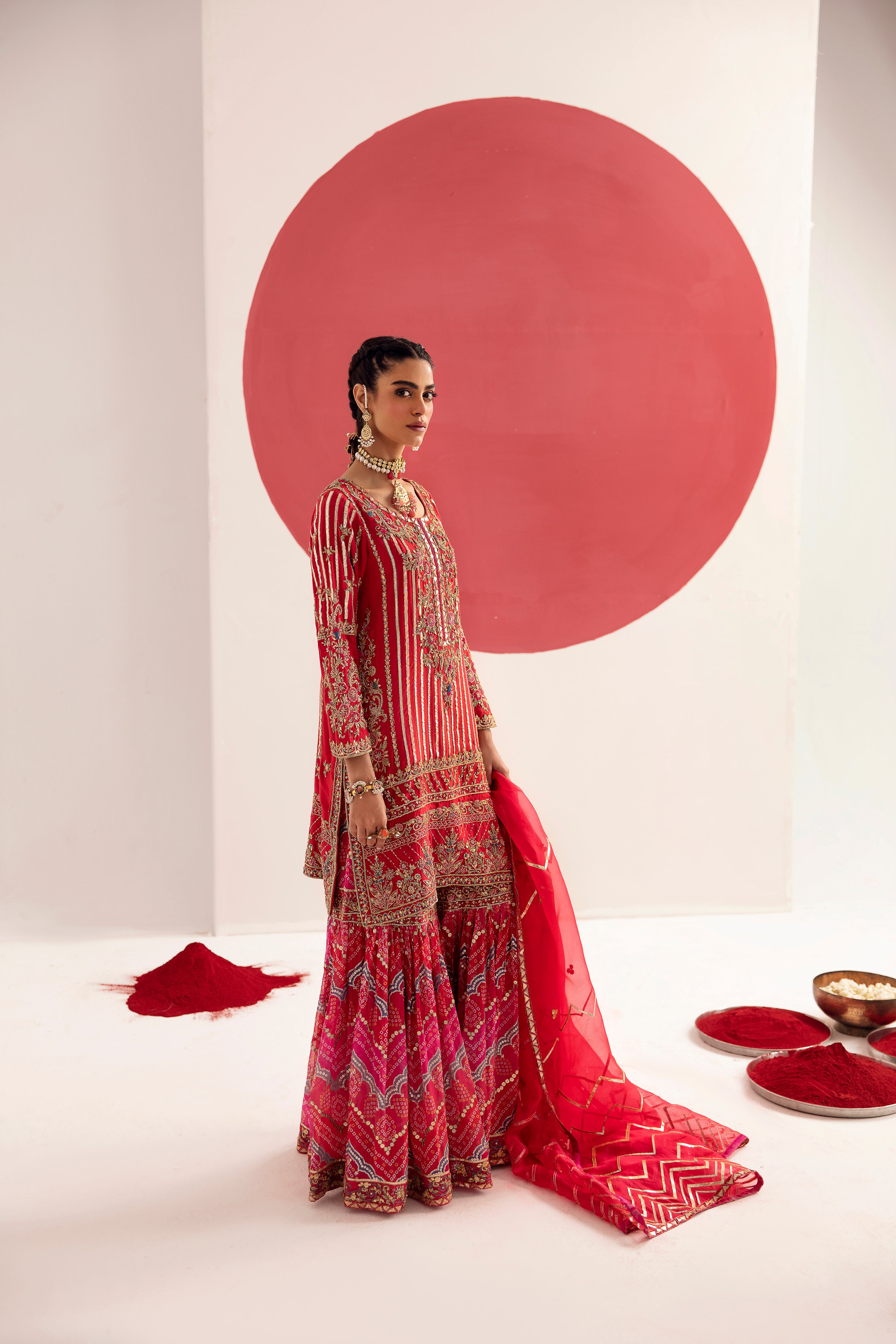 Elegant Tango Red Cotton Silk Midi Tunic