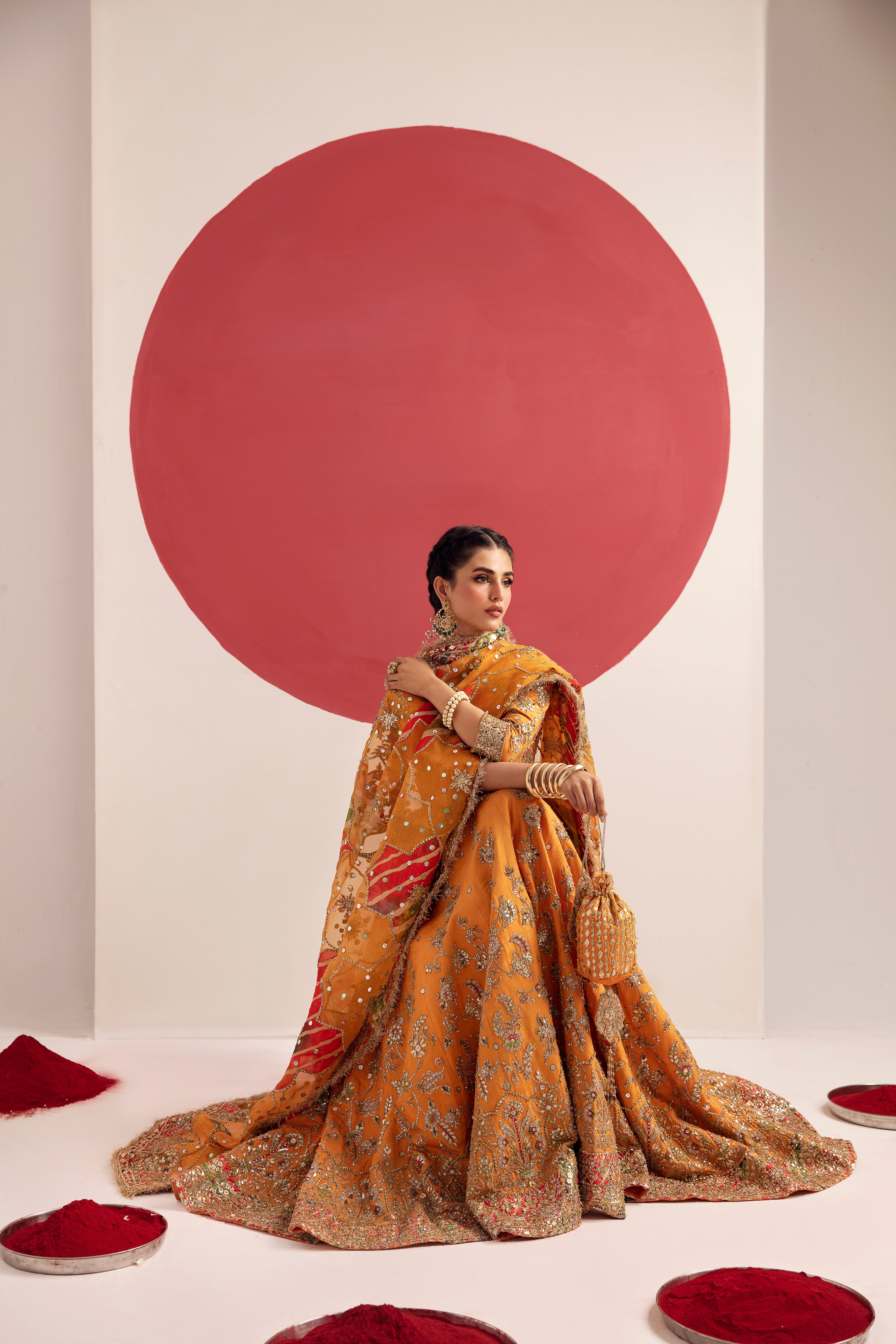 Tangerine Silk Jamawar Lehenga Set