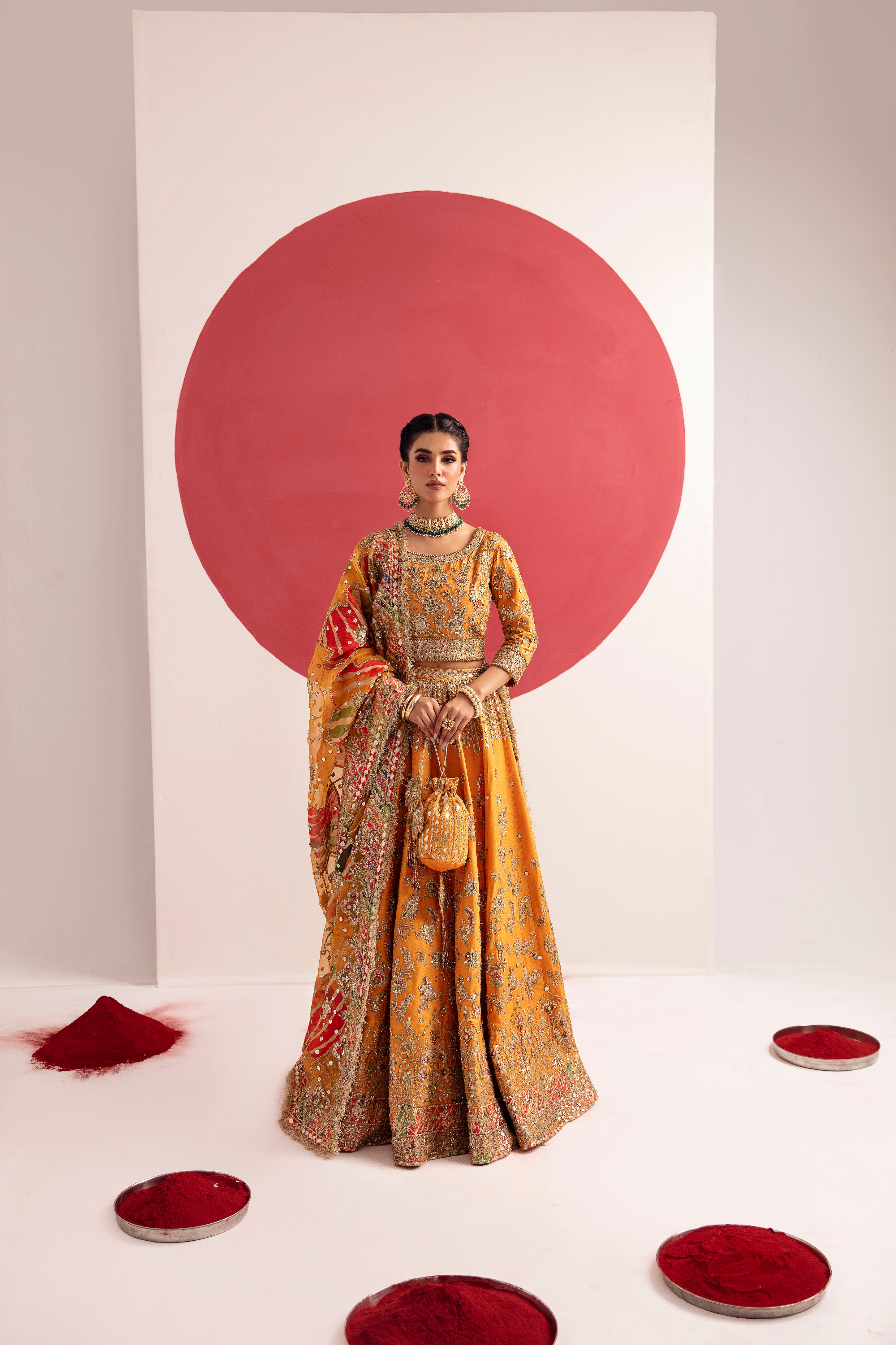 Tangerine Silk Jamawar Lehenga Set