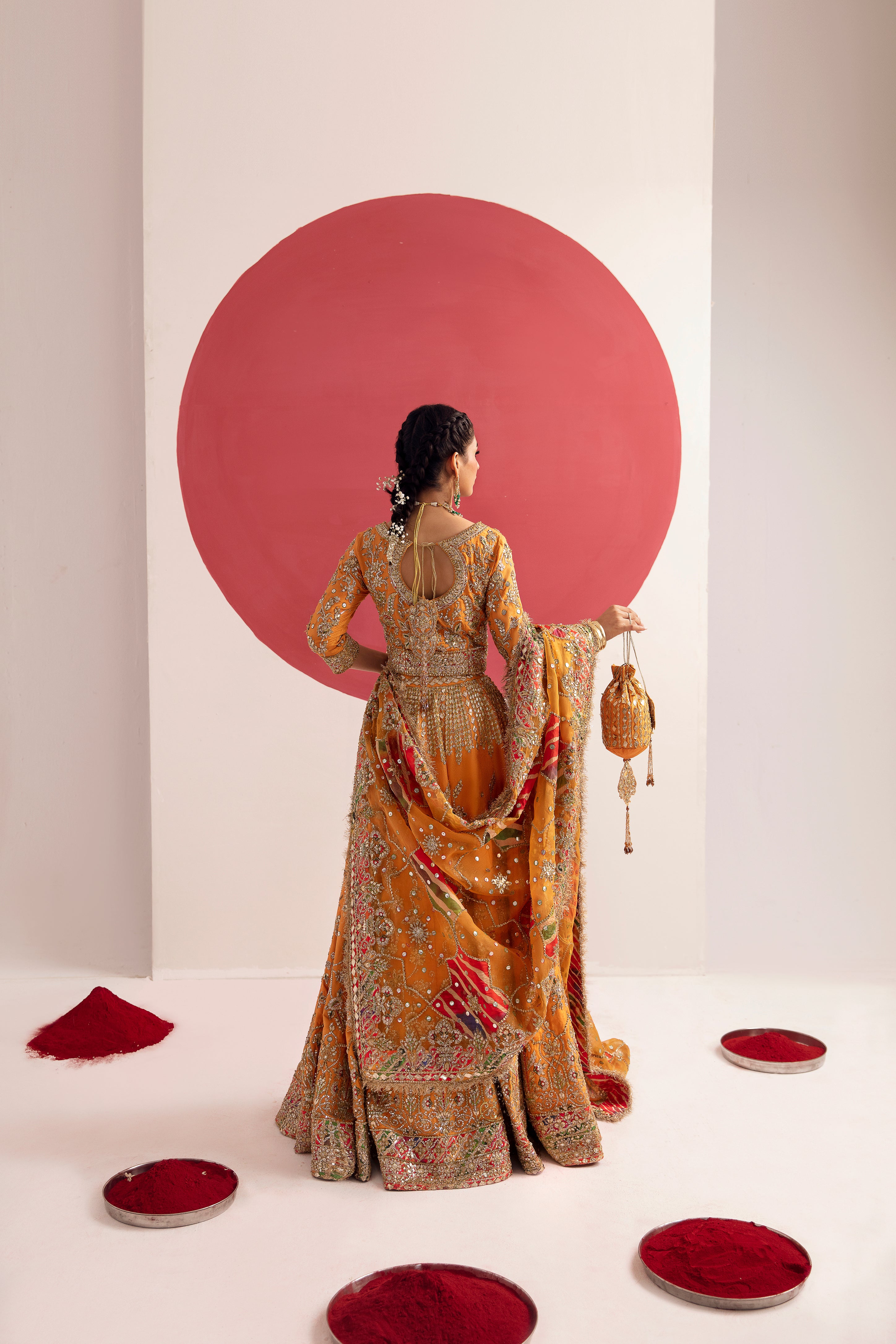 Tangerine Silk Jamawar Lehenga Set