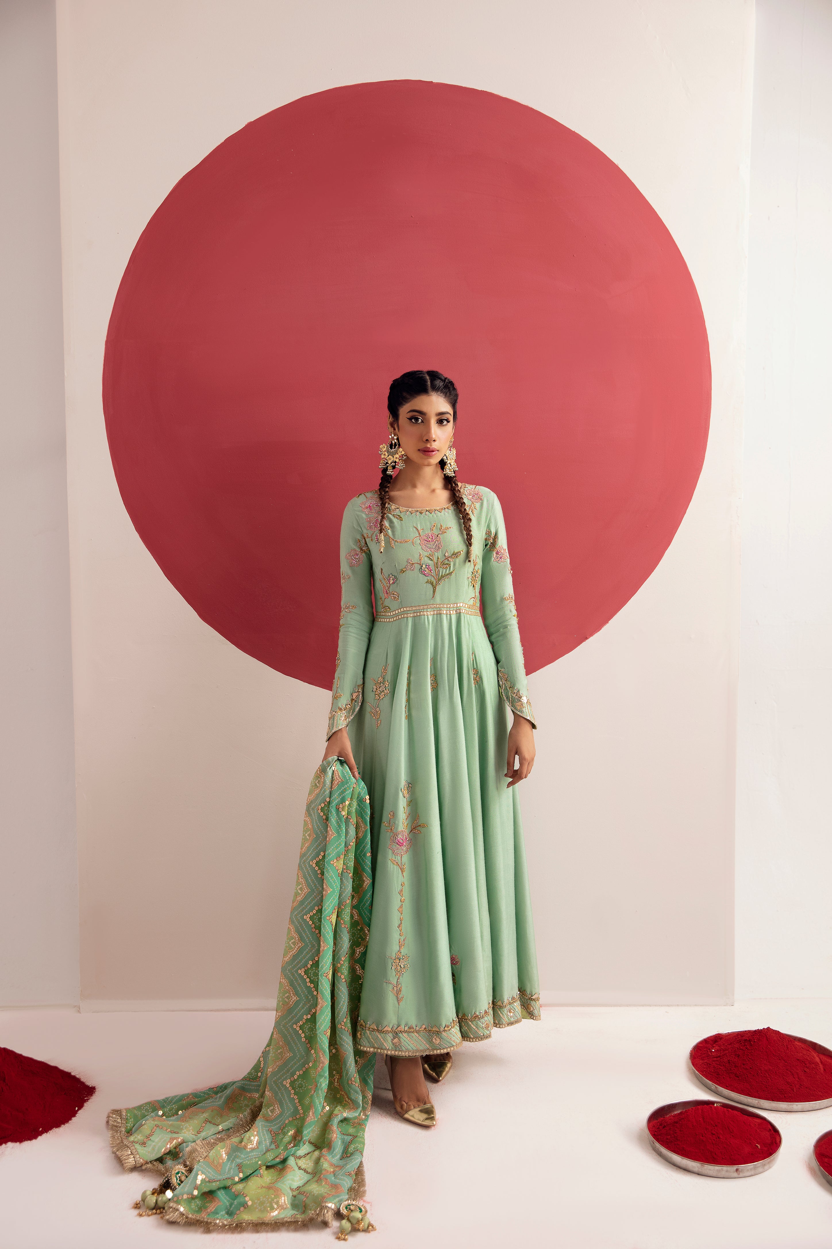 Exquisite Dusty Aqua Flared Anarkali