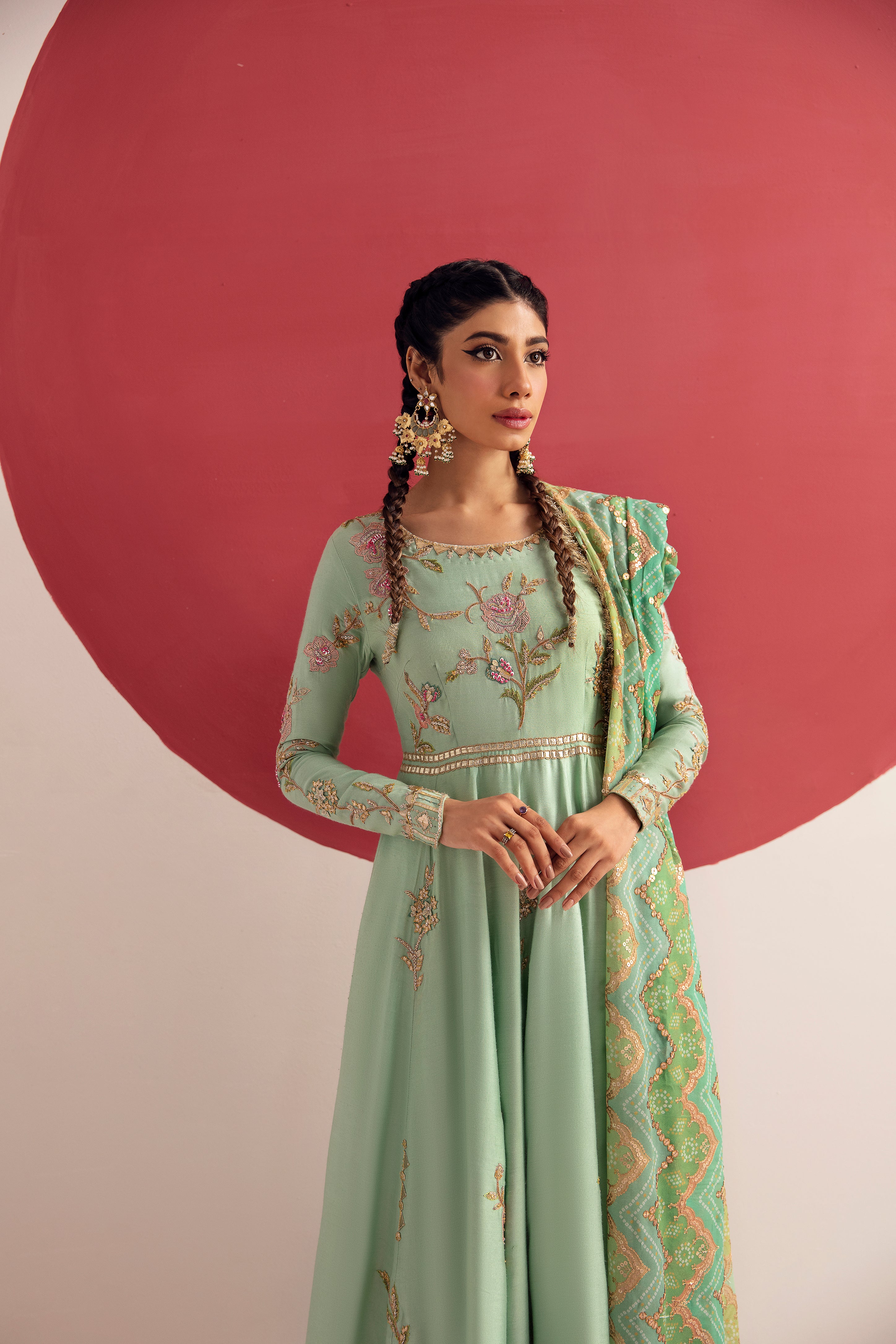 Exquisite Dusty Aqua Flared Anarkali