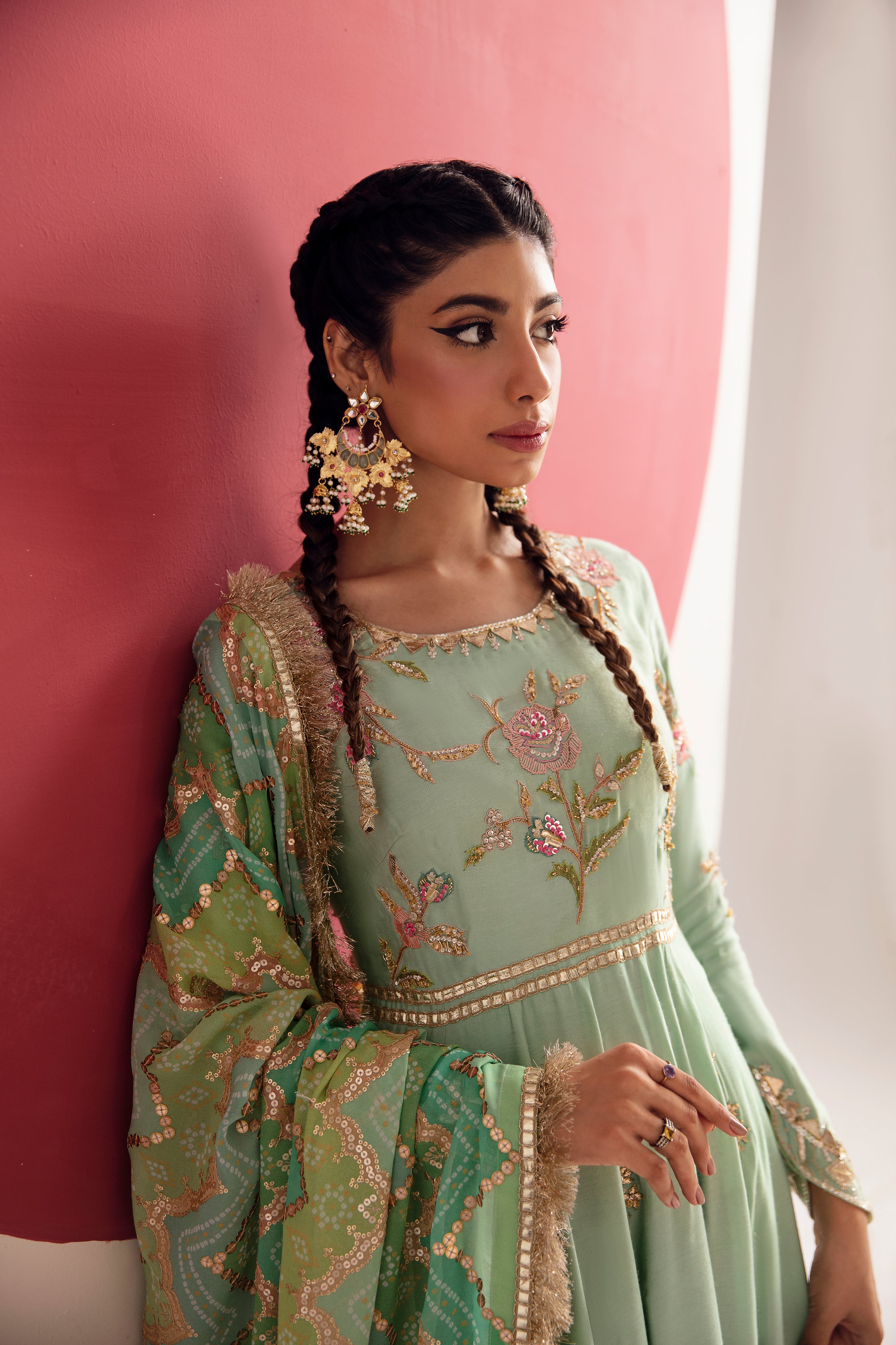 Exquisite Dusty Aqua Flared Anarkali