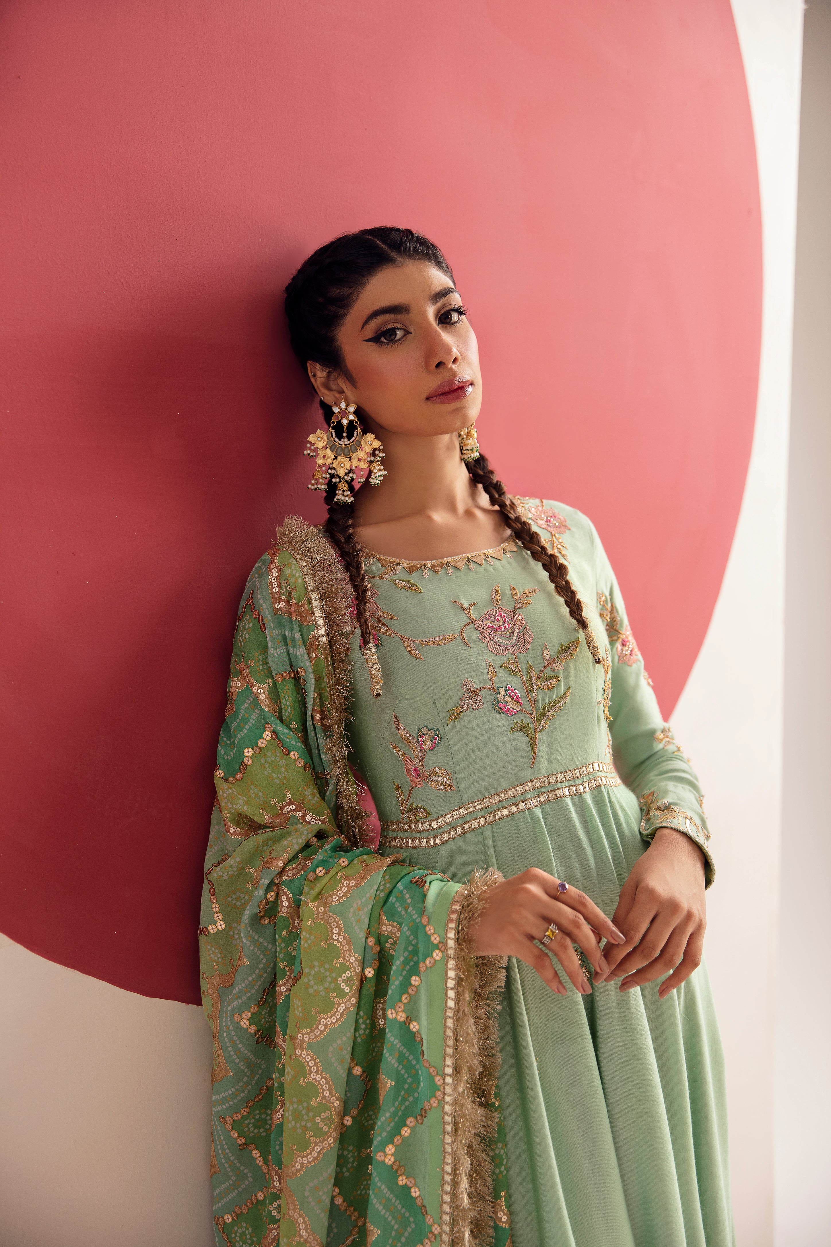 Exquisite Dusty Aqua Flared Anarkali